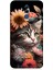 Huawei Mate 20 Lite Uyumlu Silikon Kılıf Çiçekler ve Kül Gri Kedi 1