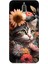 Huawei Mate 10 Lite Uyumlu Silikon Kılıf Çiçekler ve Kül Gri Kedi 1