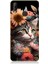 Huawei P20 Lite Uyumlu Silikon Kılıf Çiçekler ve Kül Gri Kedi 1
