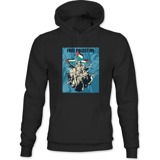 Mies Pazarlama Özgür Filistin Temalı Baskılı Kapüşonlu Hoodie