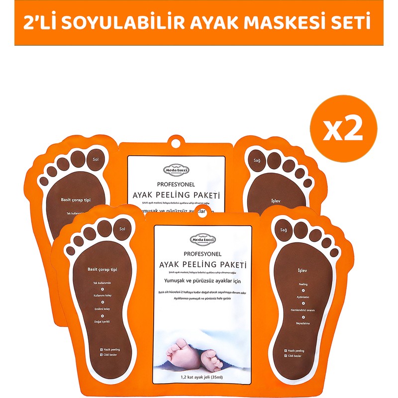 Modalucci Çorap Tipi Ayak Peeling Maskesi - Ölü Deri ve Nasır Giderici, 2'li Set, Yoğun Nemlendirme ve Doğal Bitki Özleri ile