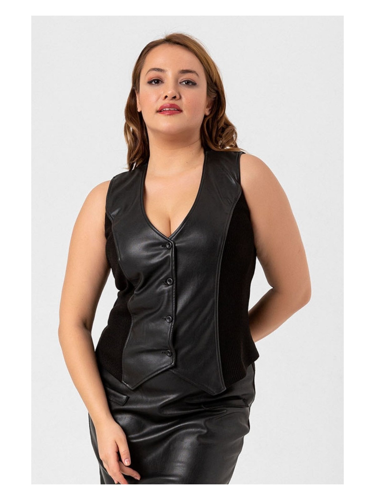 Laranor Büyük Beden Kaşkorse Detay Klasik Kesim Deri Yelek 48 Kahve - Görsel 4