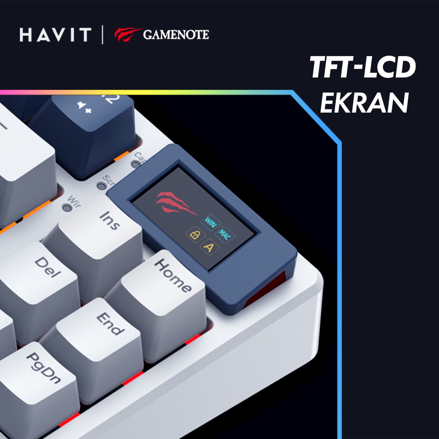 Havit Gamenote KB884L Rgb Mekanik Klavye 1.06INÇ Tft-Lcd Fiyatı