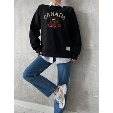 Qu Style  Nakış Işlemeli ,bisiklet Yaka ,oversize ,trend,şık,3  Iplik Şardonlu, Kadın Sweatshirt