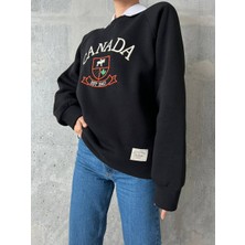 Qu Style  Nakış Işlemeli ,bisiklet Yaka ,oversize ,trend,şık,3  Iplik Şardonlu, Kadın Sweatshirt
