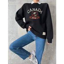 Qu Style  Nakış Işlemeli ,bisiklet Yaka ,oversize ,trend,şık,3  Iplik Şardonlu, Kadın Sweatshirt