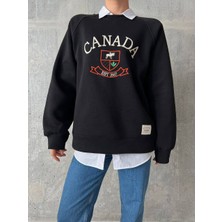 Qu Style  Nakış Işlemeli ,bisiklet Yaka ,oversize ,trend,şık,3  Iplik Şardonlu, Kadın Sweatshirt