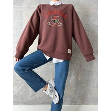 Qu Style  Nakış Işlemeli ,bisiklet Yaka ,oversize ,trend,şık,3  Iplik Şardonlu, Kadın Sweatshirt