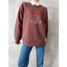 Qu Style  Nakış Işlemeli ,bisiklet Yaka ,oversize ,trend,şık,3  Iplik Şardonlu, Kadın Sweatshirt