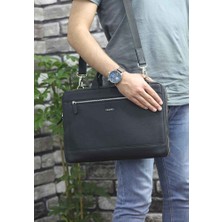 Guard Siyah Hakiki Deri Özel Üretim Laptop ve Evrak Çantası Erkek / Kadın P1796
