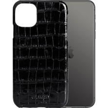 Guard Siyah Croco iPhone 11 Hakiki Deri Telefon Kılıfı P6017