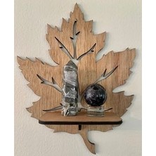 Swordwood 3'lü Ahşap Duvar Süsü Rafı Yaprak Mumluk Duvar Dekoru Aplik SW-0099