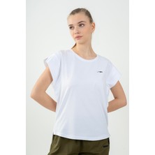 Maraton Regular Kadın Bisiklet Yaka  Beyaz T-shirt
