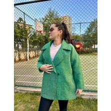 Fabric Butik Balık Sırtı Astarlı Oversize Kaşe Kaban Yeşil