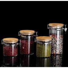 Morponi 4'lü Bambu Kapaklı Klipsli Vakumlu Borosilikat Cam Kavanoz Seti