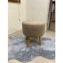 Asedia Miskin Naturel Teddy Kahve Ahşap Ayaklı Peluş Puf Makyaj Koltuğu Yuvarlak Tabure