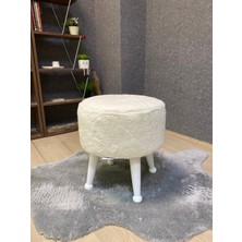 Asedia Miskin Lake Teddy Krem Ahşap Ayaklı Peluş Puf Makyaj Koltuğu Yuvarlak Tabure