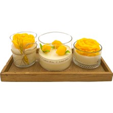 Pachamama Ateiler Ahşap Standlı Limon 3'lü Mum Set