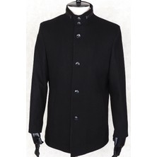 Jan Carlucci Kaşmir- Hakim Yaka- Dizüstü - Slimfit -Siyah Kaban