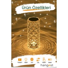 Hangast HL-004 Kristal 5V Şarjlı Masa Lambası LED Dokunmatik 3 Renkli Akrilik