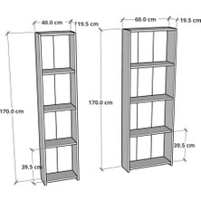 Cmkstore 5 Raflı Kitaplık Seti Arkalıklı 2 Dar 2 Geniş Raf Kütüphane 170 cm Beyaz - Atlantik Çam