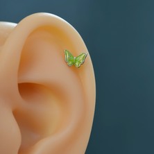 Heppii Fıstık Yeşil Kelebekli Piercing Helix Kıkırdak Conch Lob Silver