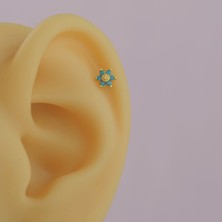 Heppii Mini Mavi Çiçekli Tragus Helix Piercing Kıkırdak Gold