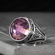 Takılingo 925 Ayar Gümüş Doğal Ameteist Taşlı Erkek Yüzük