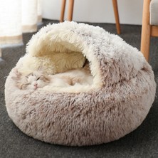 Hanyang Gri Peluş 40 cm Pet Köpek Kedi Yatak Yuvarlak Peluş Kedi Kendini Isınma Yatak Ev Yumuşak Uzun Peluş Yatak Küçük Köpek Kedi Yuvası Pet Uyku Mağarası Yastık (Yurt Dışından)