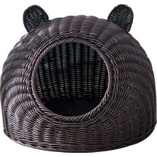 Hanyang Kahve S-4kg Pet House Rattan Kedi Yuvası Yaz Yarı-Kapalı Kapalı Yatak Mat Nefes Alabilir Dayanıklı Köpek Sepeti Küçük Orta Kediler/köpekler Için (Yurt Dışından)