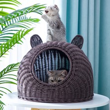 Hanyang Kahve S-4kg Pet House Rattan Kedi Yuvası Yaz Yarı-Kapalı Kapalı Yatak Mat Nefes Alabilir Dayanıklı Köpek Sepeti Küçük Orta Kediler/köpekler Için (Yurt Dışından)