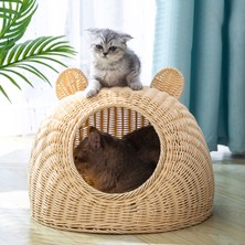 Hanyang Kahve S-4kg Pet House Rattan Kedi Yuvası Yaz Yarı-Kapalı Kapalı Yatak Mat Nefes Alabilir Dayanıklı Köpek Sepeti Küçük Orta Kediler/köpekler Için (Yurt Dışından)