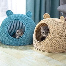 Hanyang Kahve S-4kg Pet House Rattan Kedi Yuvası Yaz Yarı-Kapalı Kapalı Yatak Mat Nefes Alabilir Dayanıklı Köpek Sepeti Küçük Orta Kediler/köpekler Için (Yurt Dışından)