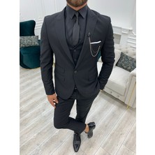 Lonatolia Rkek Takım Elbise Kırlangıç Yaka Italyan Kesim Slim Fit Ceket Yelek Pantolon-Siyah