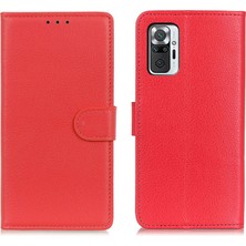 4U Sky Xiaomi Redmi Için Note 10 Pro 4g (Global)/redmi Note 10 Pro Max Classic Style Litchi Doku Pu Deri Cüzdan Telefon Kılıfı Manyetik Kapanış Stand Flip Kitap Kapak-Kırmızı (Yurt Dışından)