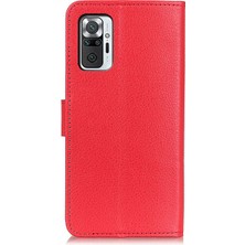 4U Sky Xiaomi Redmi Için Note 10 Pro 4g (Global)/redmi Note 10 Pro Max Classic Style Litchi Doku Pu Deri Cüzdan Telefon Kılıfı Manyetik Kapanış Stand Flip Kitap Kapak-Kırmızı (Yurt Dışından)