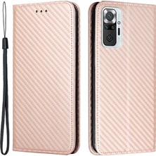 4U Sky Düz Renkli Karbon Fiber Doku Manyetik Otomatik Kapanan Deri Standı Cüzdan Kapağı Xiaomi Için Telefon Kasası Note 10 Pro 4g (Hindistan)/(Global) -Rose Altın (Yurt Dışından)