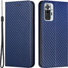 4U Sky Düz Renkli Karbon Fiber Doku Manyetik Otomatik Kapanma Deri Standı Cüzdan Kapağı Xiaomi Için Telefon Kasası Note 10 Pro 4g (Hindistan)/(Global) -Blue (Yurt Dışından)