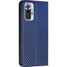 4U Sky Düz Renkli Karbon Fiber Doku Manyetik Otomatik Kapanma Deri Standı Cüzdan Kapağı Xiaomi Için Telefon Kasası Note 10 Pro 4g (Hindistan)/(Global) -Blue (Yurt Dışından)