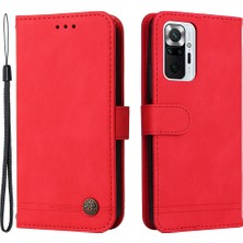 4U Sky Cüzdan Stand Flip Cover Pu Deri Telefon Kılıfı, Xiaomi Redmi Için Ağaç Desen Metal Düğmesi Dekoru Note 10 Pro 4g (Global)/(Hindistan)/not 10 Pro Max-Red (Yurt Dışından)