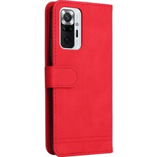 4U Sky Cüzdan Stand Flip Cover Pu Deri Telefon Kılıfı, Xiaomi Redmi Için Ağaç Desen Metal Düğmesi Dekoru Note 10 Pro 4g (Global)/(Hindistan)/not 10 Pro Max-Red (Yurt Dışından)