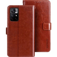 4U Sky Hafif Premium Pu Deri ve Tpu Iyi Koruma Standı Xiaomi Redmi Için Cüzdan Cep Telefonu Kapağı Not 11 Pro+ 5g/11 Pro 5g (Çin) (Mediatek) -Brown (Yurt Dışından)