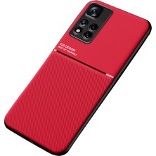 4U Sky Cep Telefon Kılıfı Tpu+ Pu Deri Şok Geçirmez Telefon Kapağı Xiaomi Redmi Için Dahili Manyetik Metal Sayfası Not 11 Pro+ 5g/not 11 Pro 5g (Çin) (Mediatek) -Red (Yurt Dışından)