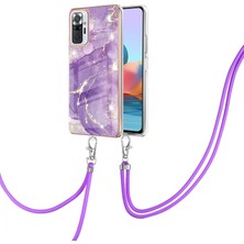 4U Sky Iml Imd Mermer Desen Çizilmeye Dirençli Elektroplatma Çerçevesi Esnek Tpu Telefon Örtüsü, Xiaomi Redmi Için Ayarlanabilir Kordonlu Not 10 Pro/not 10 Pro Max-Purple (Yurt Dışından)