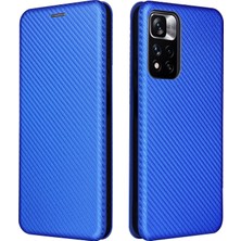 4U Sky Xiaomi Redmi Için Note 11 Pro 5g (Çin) (Mediatek)/11 Pro+ 5g Karbon Fiber Doku Anti-Çizelge Karşıtı Otomatik Absorlanmış Manyetik Kapatma Halkası Deri Deri Stand Telefon Kılıf Mavisi (Yurt Dışından)