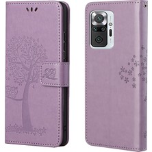 4U Sky Cüzdan Tasarımı Içinde ve Dışarıda Ağaç Baykuş Deseni Deri Deri Şık Kılıf Xiaomi Redmi Note 10 Pro 4g (Hindistan)/(Global)/note 10 Pro Max-Purple (Yurt Dışından)