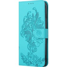 4U Sky Pu Deri Cüzdan Stand Tasarım Telefon Kılıfı, Xiaomi Mi 11I/POCO F3/redmı K40/K40 Pro-Yeşiller Için Baskılı Kaplan Kafası ve Çiçeği ile (Yurt Dışından)