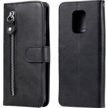 4U Sky Moda Fermuarı Pa Pu Deri Deri Cüzdan Kasa Telefon Kapağı Xiaomi Redmi Note 9s/9 Pro Max/9 Pro-Black (Yurt Dışından)