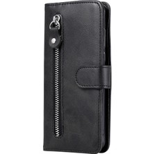 4U Sky Moda Fermuarı Pa Pu Deri Deri Cüzdan Kasa Telefon Kapağı Xiaomi Redmi Note 9s/9 Pro Max/9 Pro-Black (Yurt Dışından)