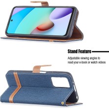 4U Sky Xiaomi Için Redmi 10 4g (2021)/REDMI 10 Prime/redmi 10 2022 4g/redmi Not 11 4g (Mediatek) Renkli Kot Pantolon Deri Telefon Standı Kapak Cüzdanı Case-Dark Mavi (Yurt Dışından)